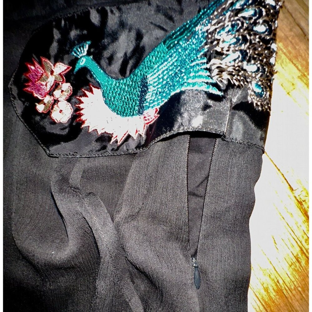 Desigual Black Dress EU 42 US L Peacock Embroidery Veil Sheer Sleeves Rochie - Picture 6 of 16